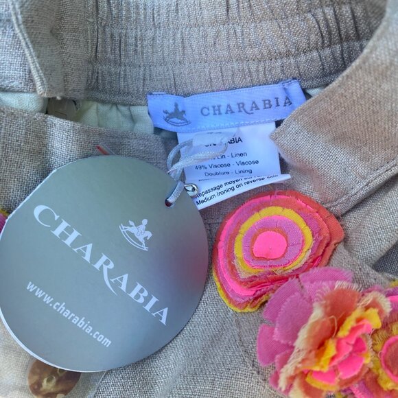 NWT Charabia France Girls 4 Linen Blend Knee Length Pocket Skirt Floral Accents - Picture 6 of 8